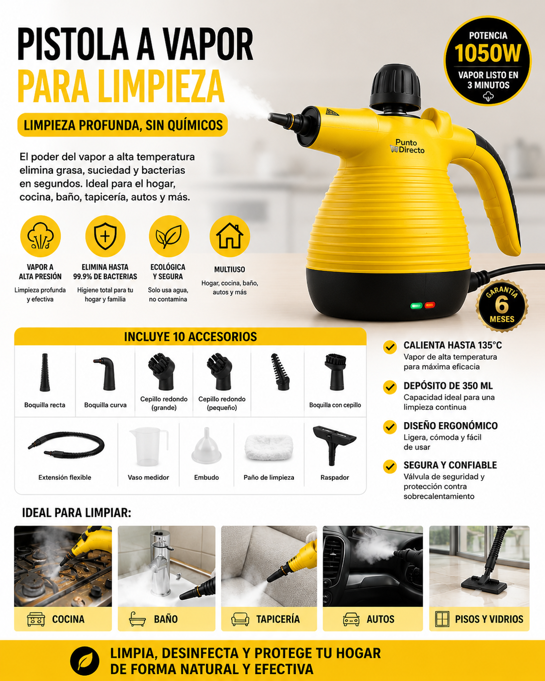 Pistola a Vapor Para limpieza + Accesorios + Envio gratis